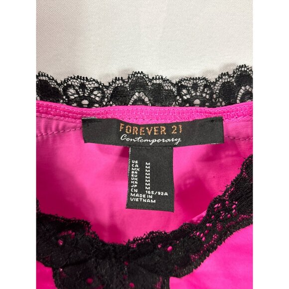 Forever 21 Contemporary Pink Satin Black Lace Trim Cami Top Size M New - Picture 4 of 5